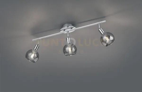 Brest barra 3 spots metallo cromo con vetri fume' l. 58cm attacco e14