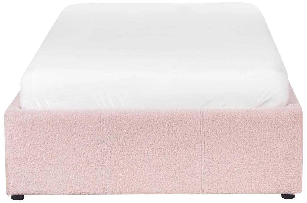 Letto singolo contenitore tessuto bouclè rosa 90 x 200 cm DINAN Beliani