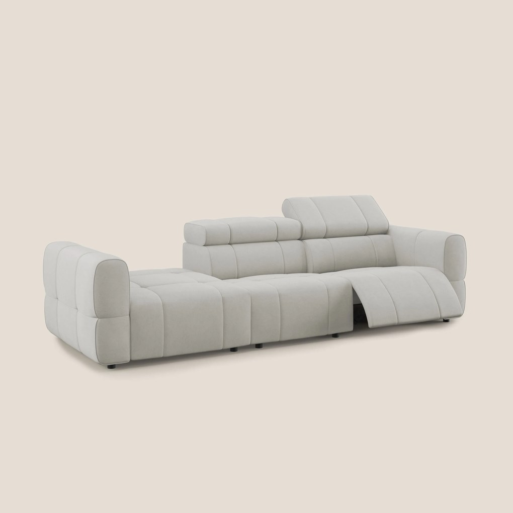 Giotto Divano con terminale e opzione relax elettrico in microfibra effetto velluto impermeabile T09 panna