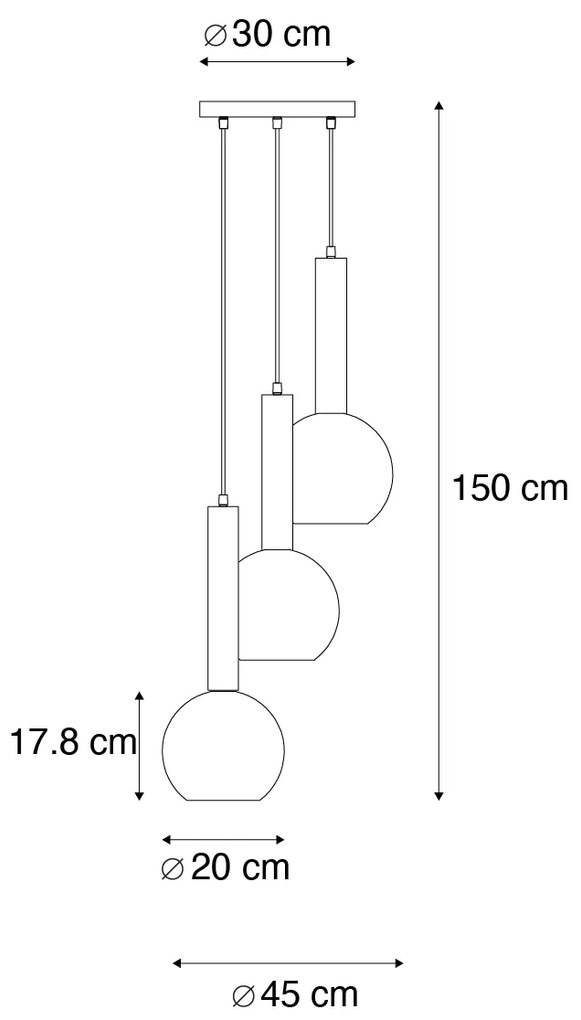 Lampada a sospensione moderna nera con vetro fumé 3 luci - Clayton