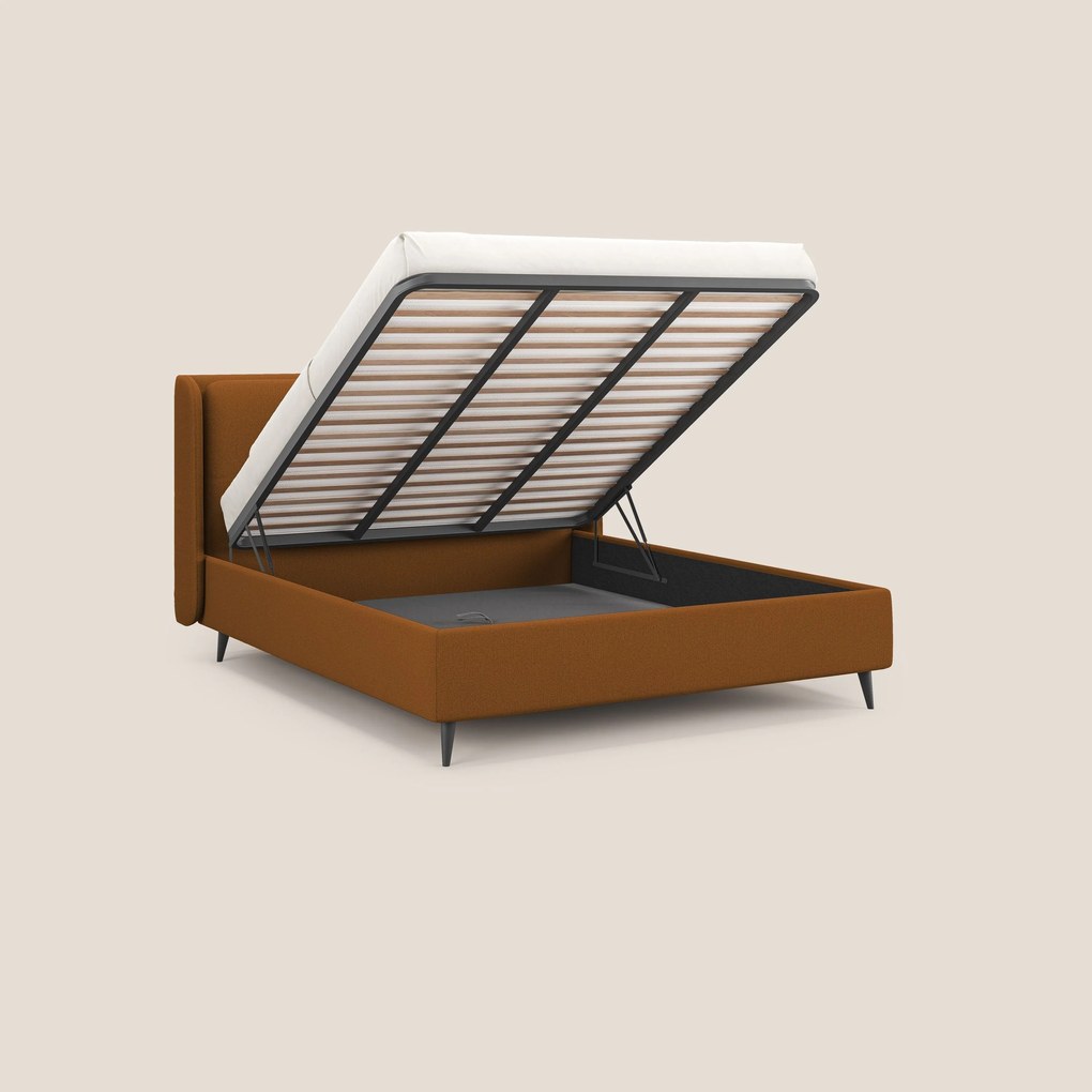 Nadine letto contenitore di design e comfort Italiano in tessuto impermeabile T19 arancio