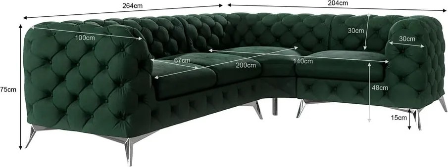 Divano angolare verde scuro (con penisola a destra/a L) con rivestimento in velluto Chelsea – Ropez