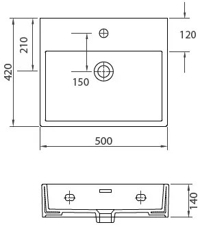 New Line B3 Lavabo lavamani 50x42 rettangolare Sospeso In Porcellana Bianco