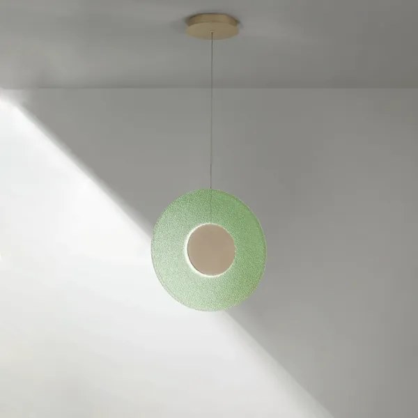 Lampada a sospensione LED CANDY 45 cm in metallo Oro e vetro graniglia Verde