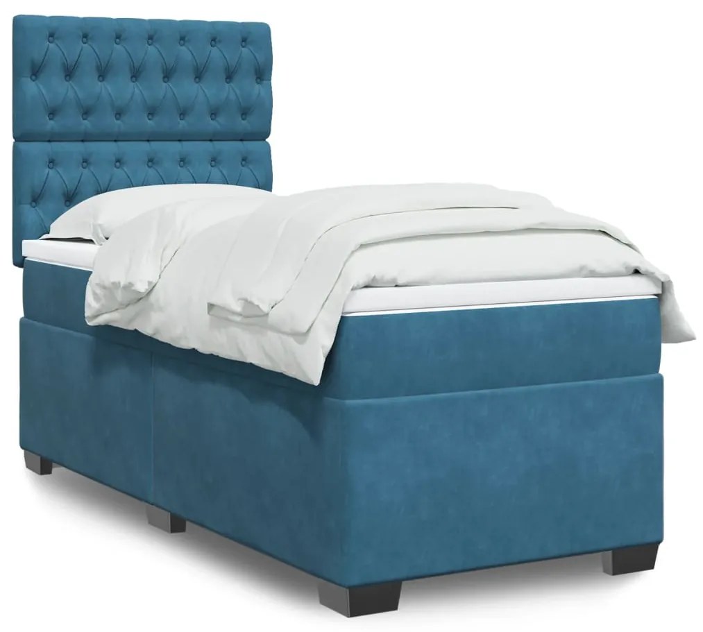 Giroletto A Molle Con Materasso Blu 90x200 Cm İn Velluto /
