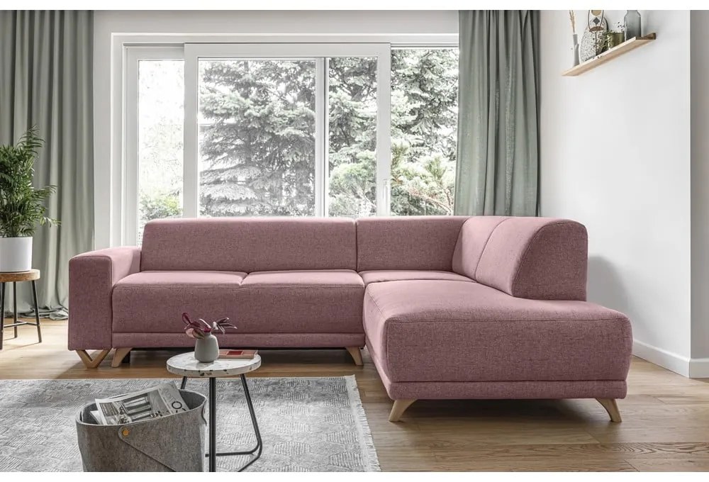 Divano angolare rosa allungabile e con contenitore (penisola a destra/a L) Classy Sophie – Miuform