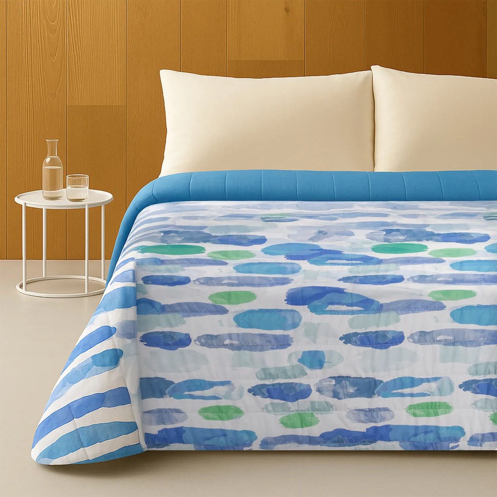 Trapuntino matrimoniale 250x260 cm pennellate azzurre