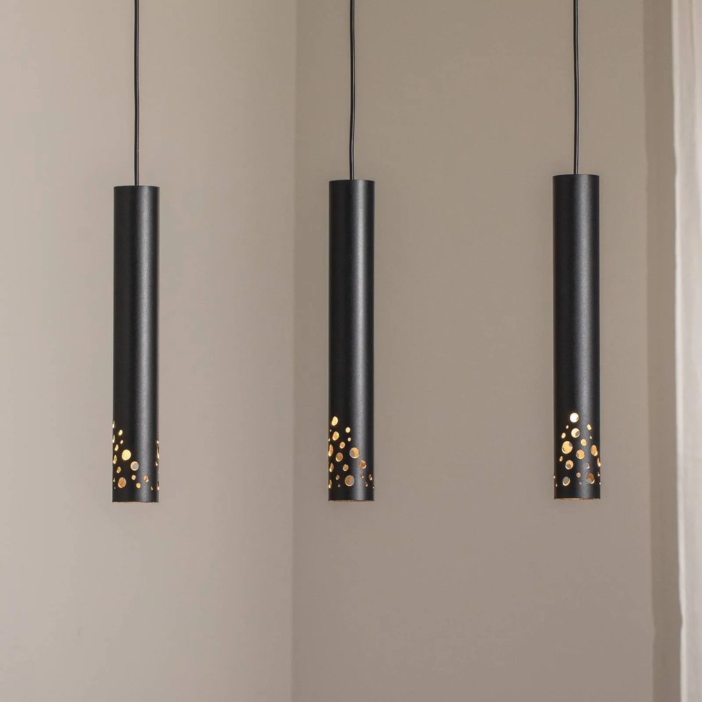 Luminex Lampada a sospensione Tibia, a 3 luci, lunga, nera, acciaio, GU10