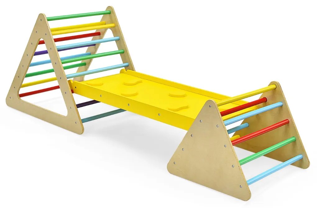 Costway Set da arrampicata 3 in 1 per bambini, Scala triangolare con rampa double face per scivolare e arrampicarsi