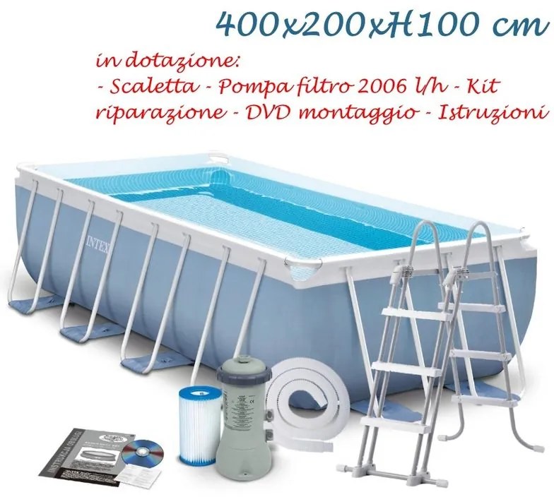 Piscina fuoriterra 400x200x100 26788 prisma frame rettangolare con pompa filtro - Intex