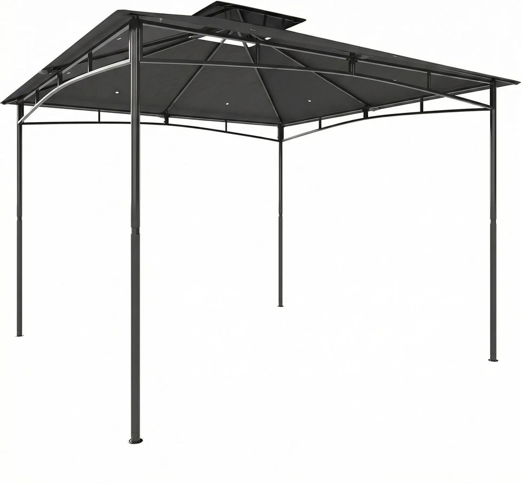 Gazebo da Giardino 300x300x285 cm con Doppio Tetto in Poliestere e Metallo Grigio Scuro...