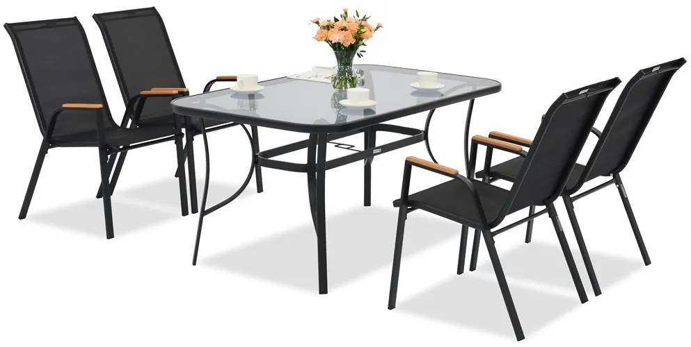 Mobili da giardino in metallo Modena/Bitonto Wood per 4 persone Garden Point nero