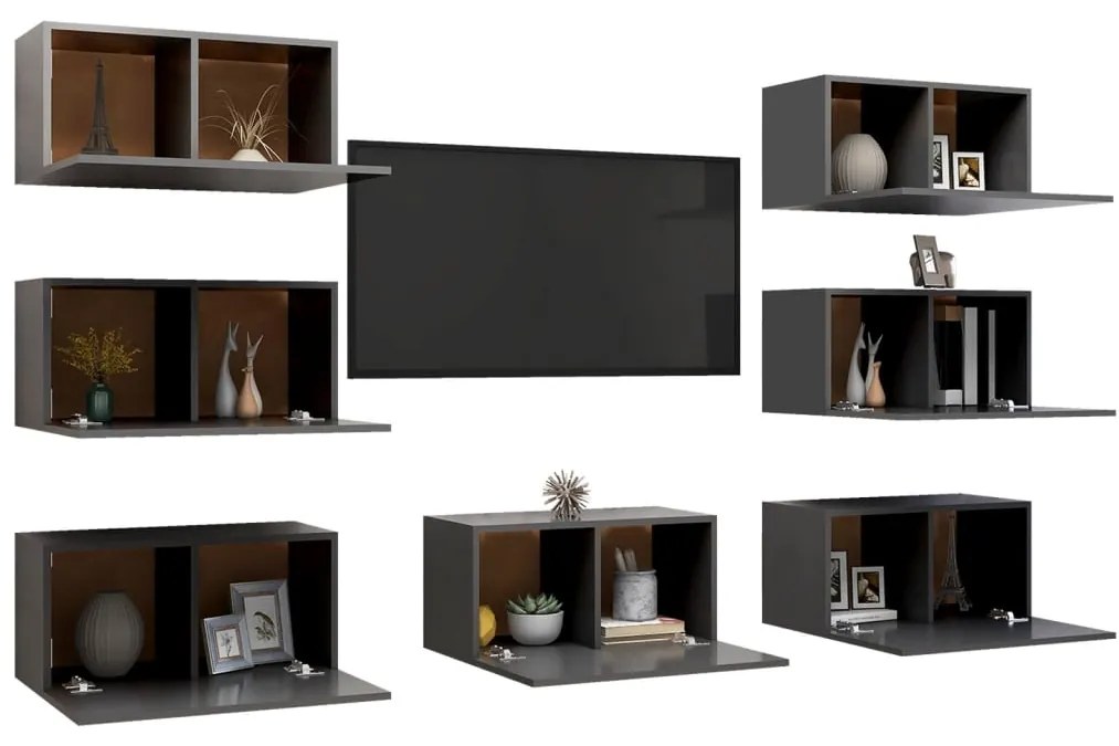 Mobili Porta TV 7 pz Grigi 30,5x30x60 cm in Legno Multistrato