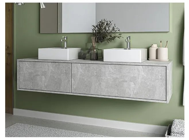 Mobile per bagno sospeso con lavabo doppio L150 cm Grigio calcestruzzo - ISAURE II