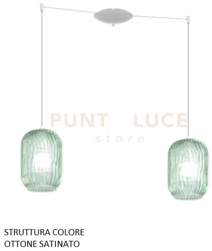 Sospensione ottone sat. 2 luci spostabile vetri verde 1181os-s2 s-ve