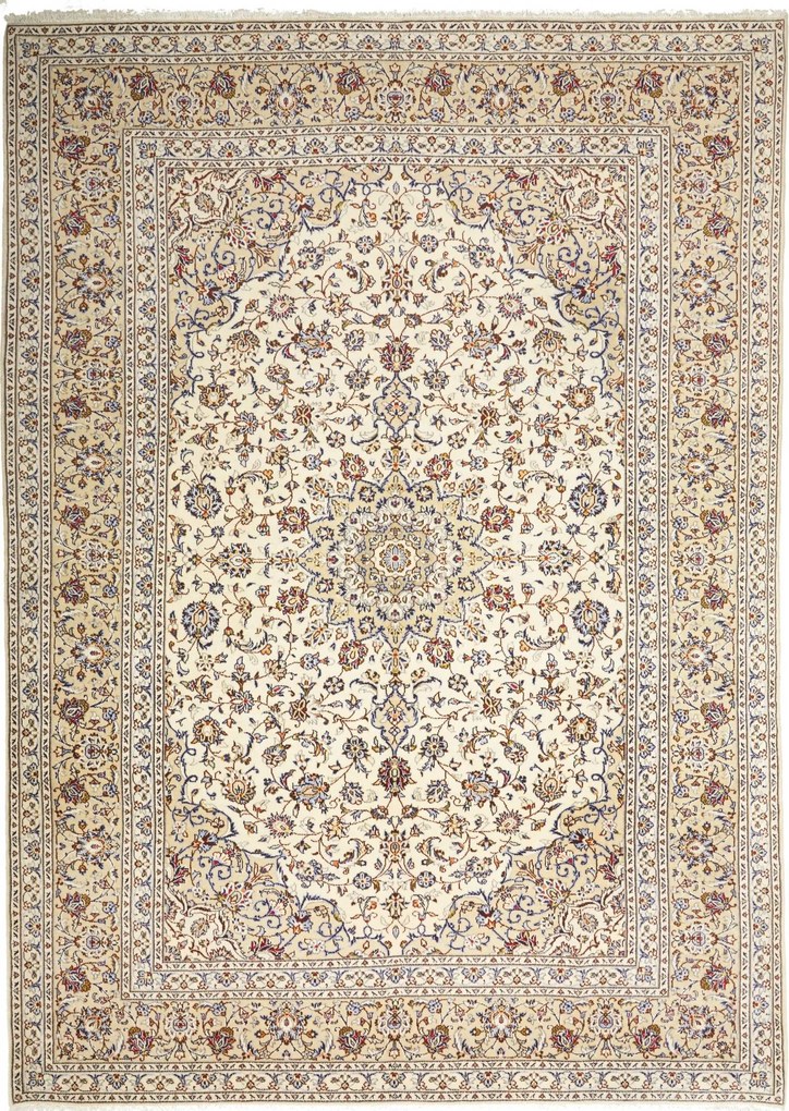 Kashan Tappeto 240x340 Beige (Iran) Annodato A Mano