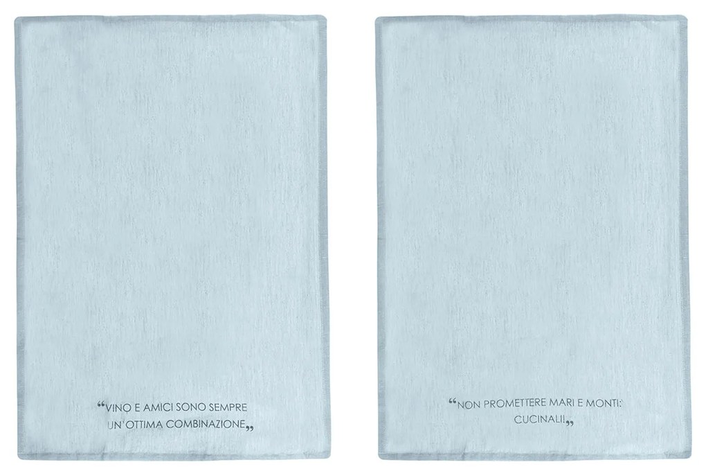 Set 2 strofinacci 45x65 cm ottanio con scritta in misto cotone