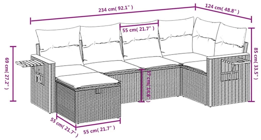 Set divani da giardino con cuscini 7pz nero polyrattan