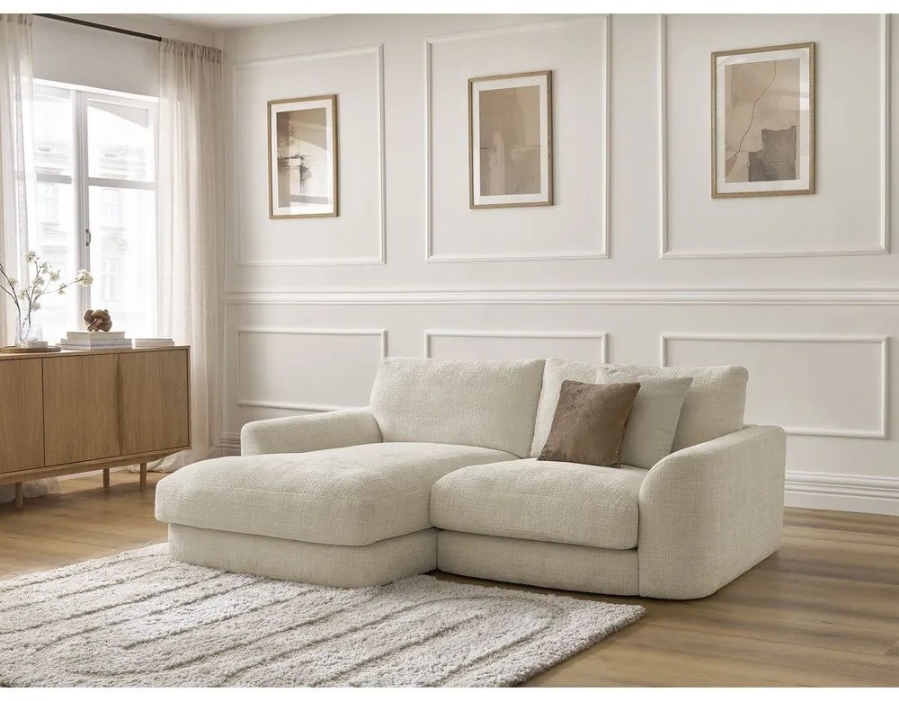 Divano angolare beige (con penisola a sinistra/con chaise lounge) con rivestimento in ciniglia Leonore – Bobochic Paris