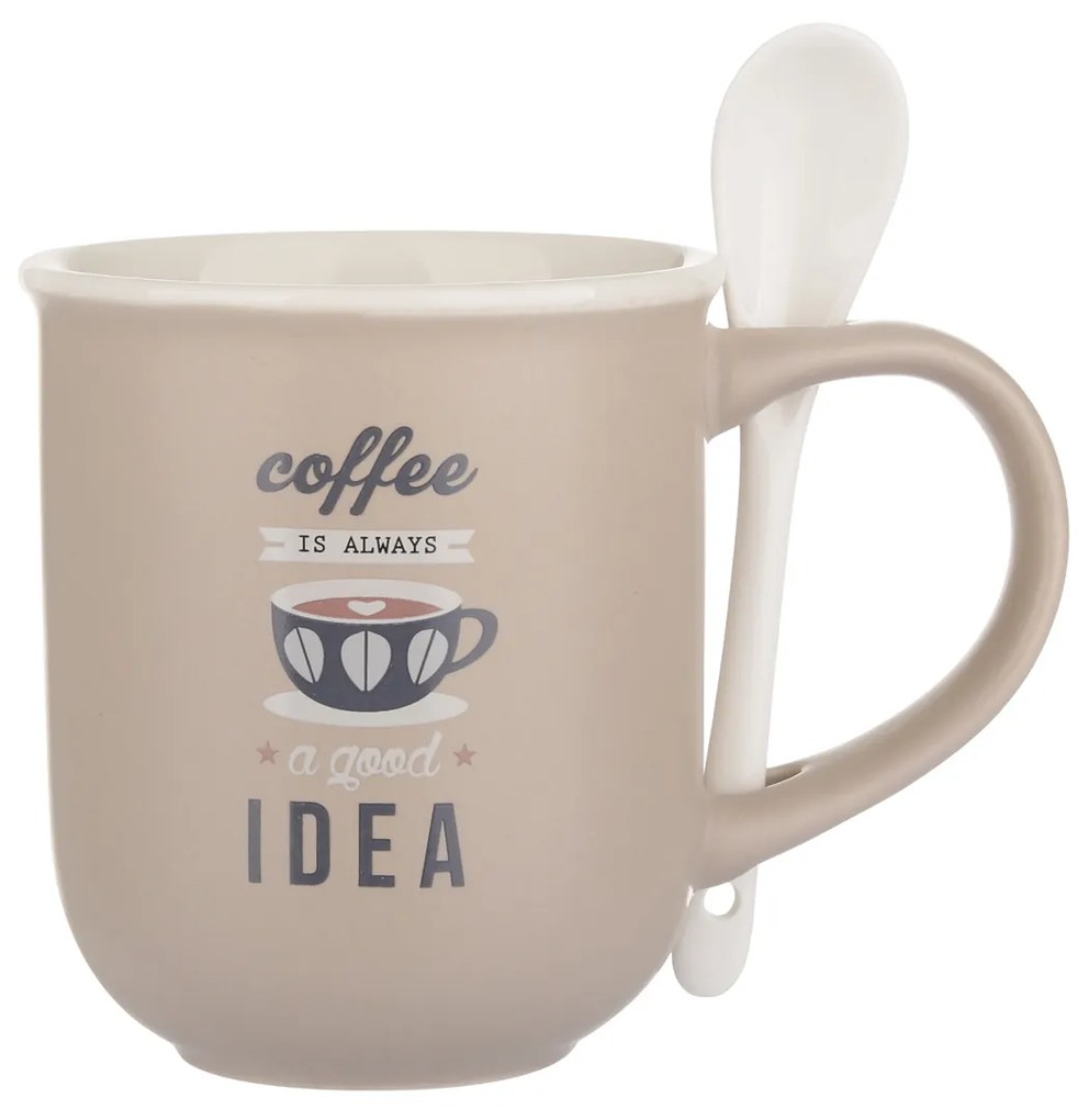 Mug caffè beige 400 ml con cucchiaino