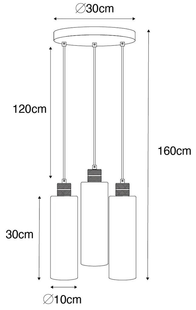 Lampada a sospensione moderna nera con vetro fumé 3 luci - Stavelot
