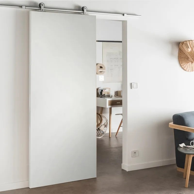 Porta scorrevole Oxford bianco in mdf bianco, L 93 x H 212 cm, con binario Loft Alluminio Reversibile