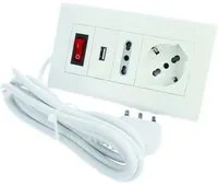 Multipresa Da Tavolo Con USB Bianco 1 Presa Schuko 1 Presa Bipasso 10/16A Interruttore Spina 16A Cavo 2 Metri