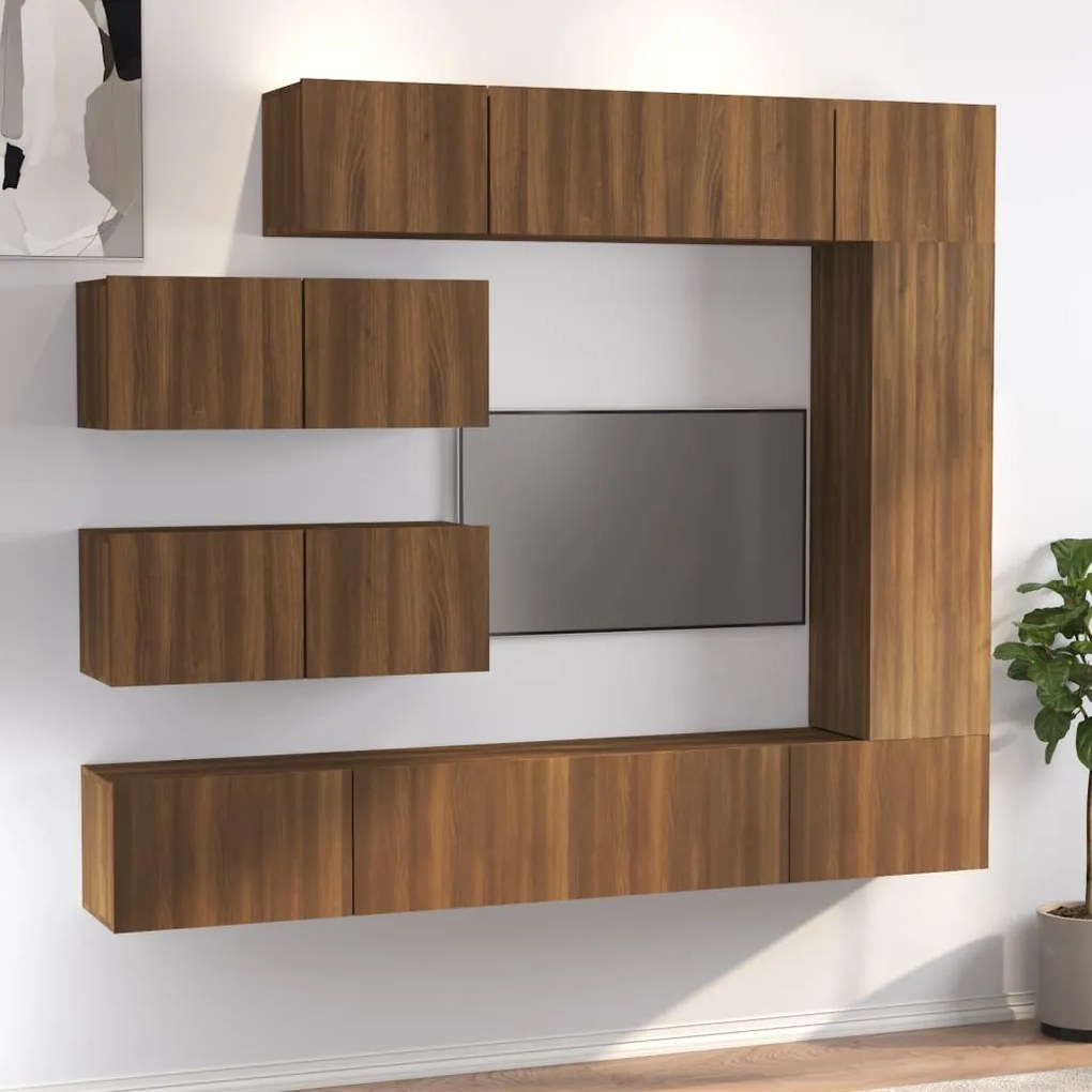 Set mobili porta tv 7 pz rovere marrone in legno multistrato