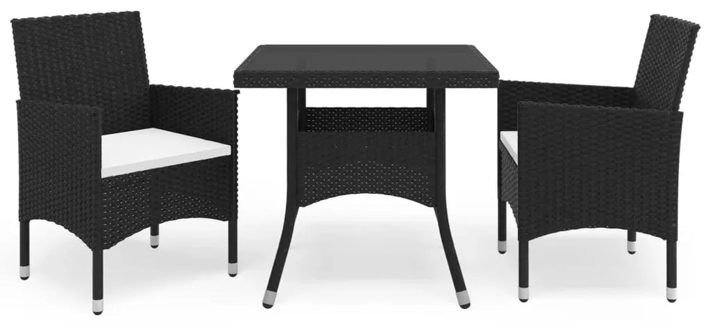 Set Mobili Da Pranzo Per Giardino 3 Pz Nero Polyrattan E Vetro /
