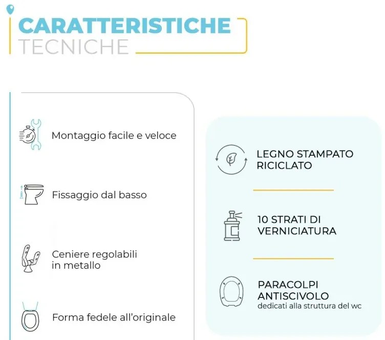 Copriwater compatibile per Tesi Ideal Standard in legno bianco con cerniere regolabili