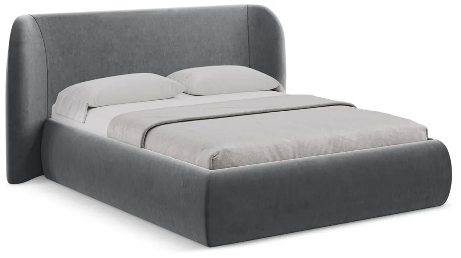 Letto matrimoniale imbottito grigio scuro con contenitore con griglia 140x200 cm Hauke - Makamii