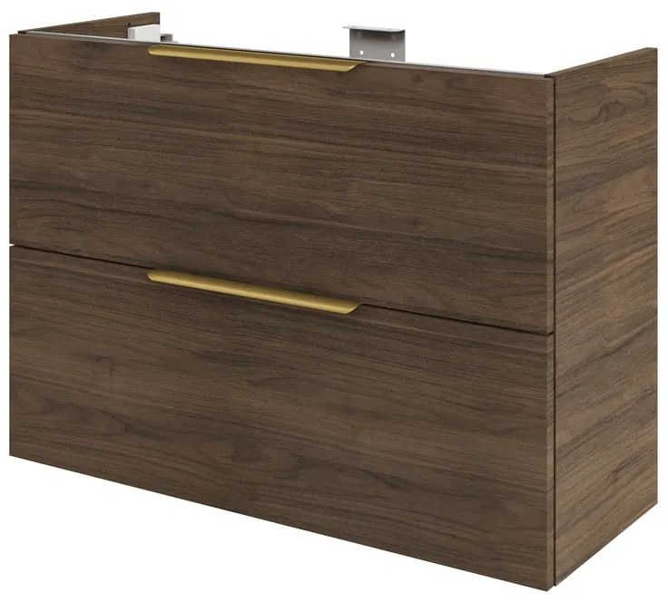 Mobile da bagno sospeso sotto lavabo L 90 x H 64 x P 35 cm noce lucido, 2 cassetti SENSEA Neo Frame