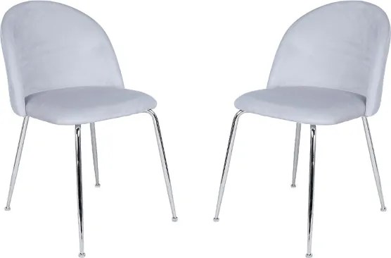 Sedia da pranzo in velluto Grigio Perla con gambe in metallo Cromo - PARIS 2 sedie