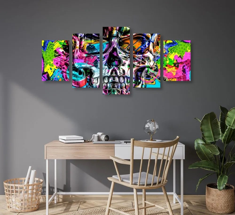 Quadri 5 pezzi – Teschio artistico colorato