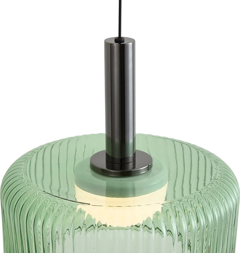 Lampada a sospensione di design color canna di fucile con vetro verde, con LED dimmerabile a 3 fasi, 3 luci Easylift - Fiera
