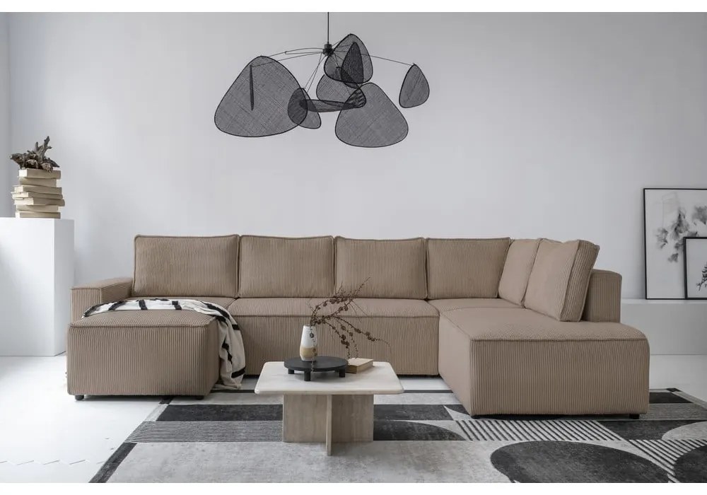 Divano letto angolare in velluto a coste beige Brave Dave - Miuform