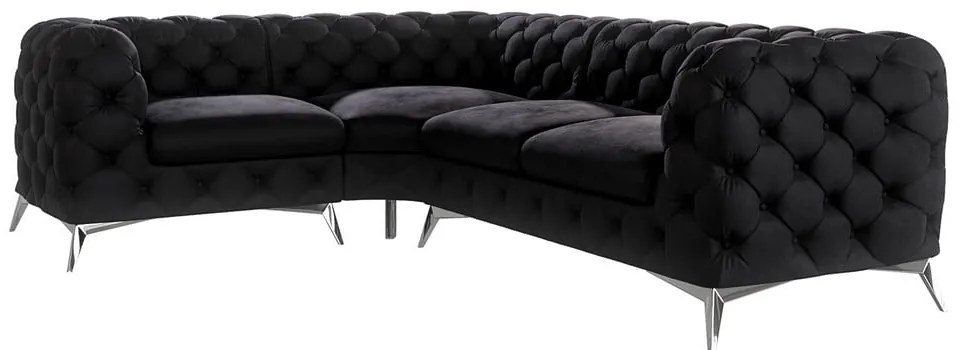 Divano angolare nero (con penisola a sinistra/a L) con rivestimento in velluto Chelsea – Ropez