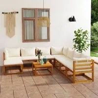 Set Divani da Giardino 9 pz con Cuscini Crema in Legno Acacia 3057651