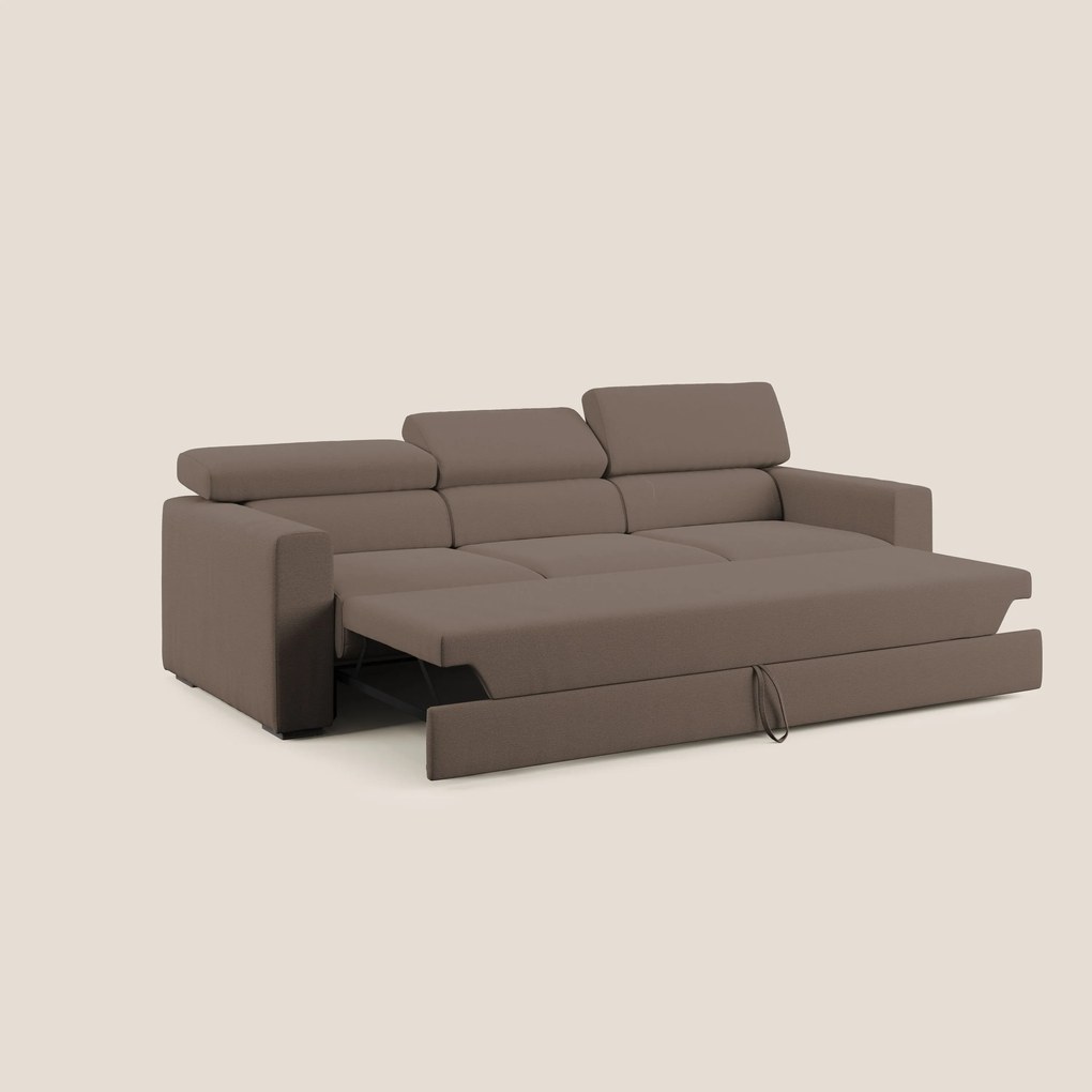 Dylan divano a 3 sedute con pouf estraibile poggiapiedi in tessuto fiammato simil cotone impermeabile T19 marrone