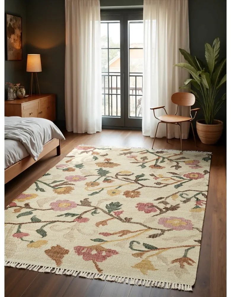 Tappeto color crema in iuta tessuto a mano 200x300 cm Roya Violette – Elle Decoration