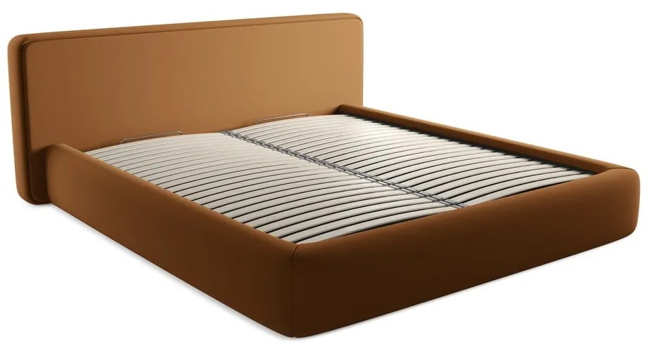 Letto matrimoniale imbottito in terracotta con contenitore a griglia 180x200 cm Kiana - Makamii