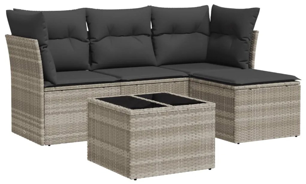 Set divano da giardino 5pz con cuscini grigio chiaro polyrattan