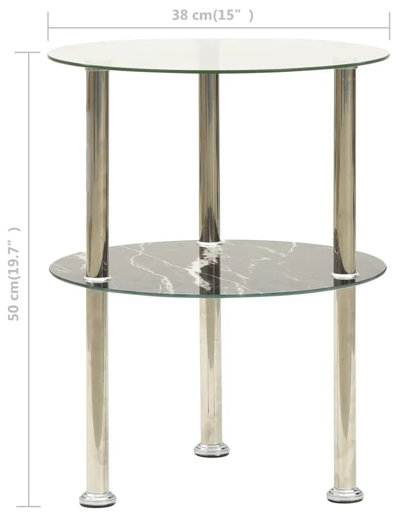 322789 2-tier side table transparent & black 38 cm tempered glass