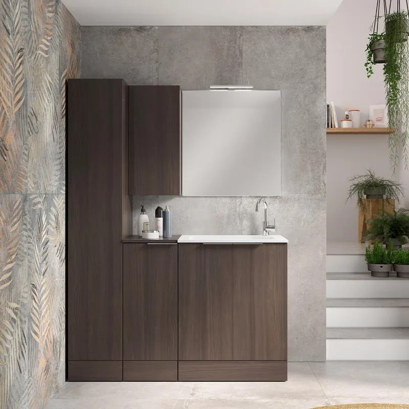base mobile bagno a terra Jnka SENSEA 1 anta P 45 x L 35 x H 91 cm legno noce truciolare