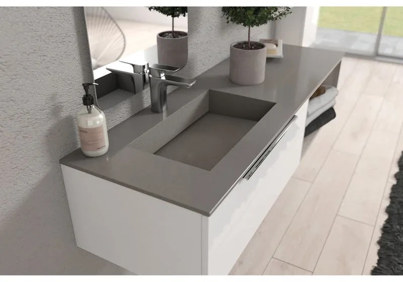 Lavabo integrale a incasso rettangolare vasca a destra Gris L 120 x H 13.5 x P 46 cm in pietra gris expo