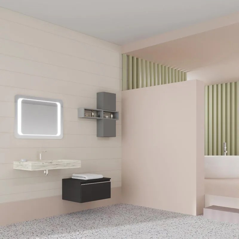 Mobile sottolavabo e lavabo Ofset per vasca centrale lavabo-rovere ice; cassetto-lino opaco L 80 x H 32 x P 46 cm 1 cassetto