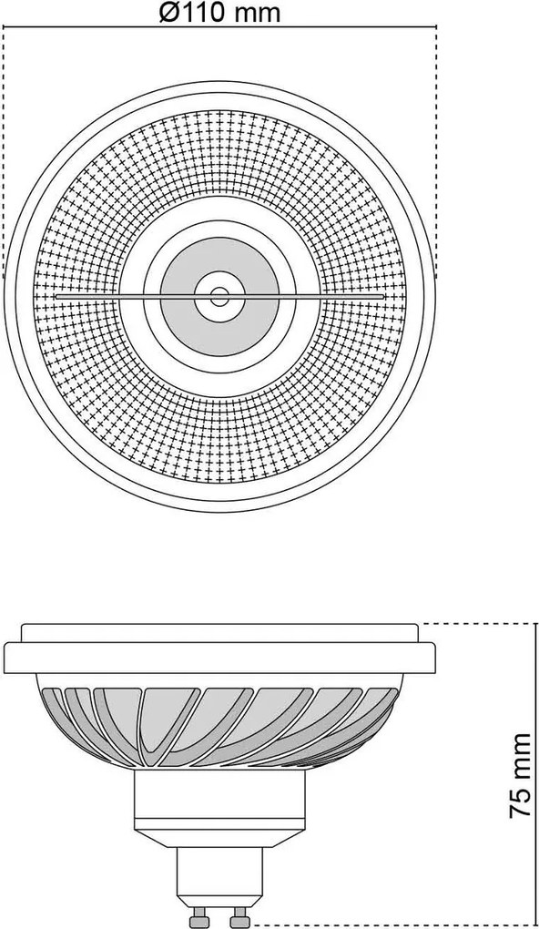 Lampada LED AR111 15W angolo 45° CRI92 No-Flickering Colore Bianco Caldo 3.000K