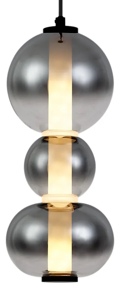 Lampada a sospensione Art Déco nera con vetro fumé e trasparente 3 luci con LED - Lizzy