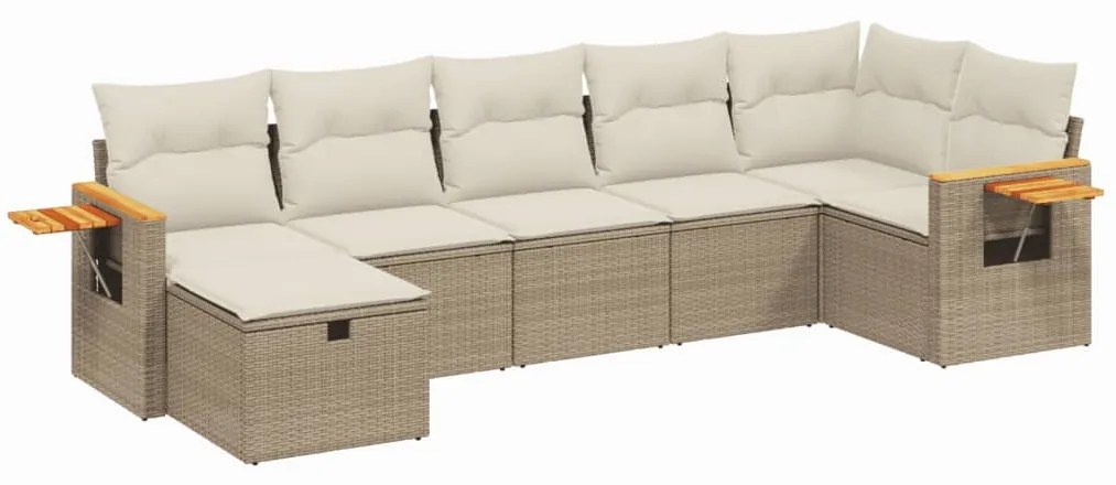 Set Divani da Giardino 7 pz con Cuscini Beige in Polyrattan