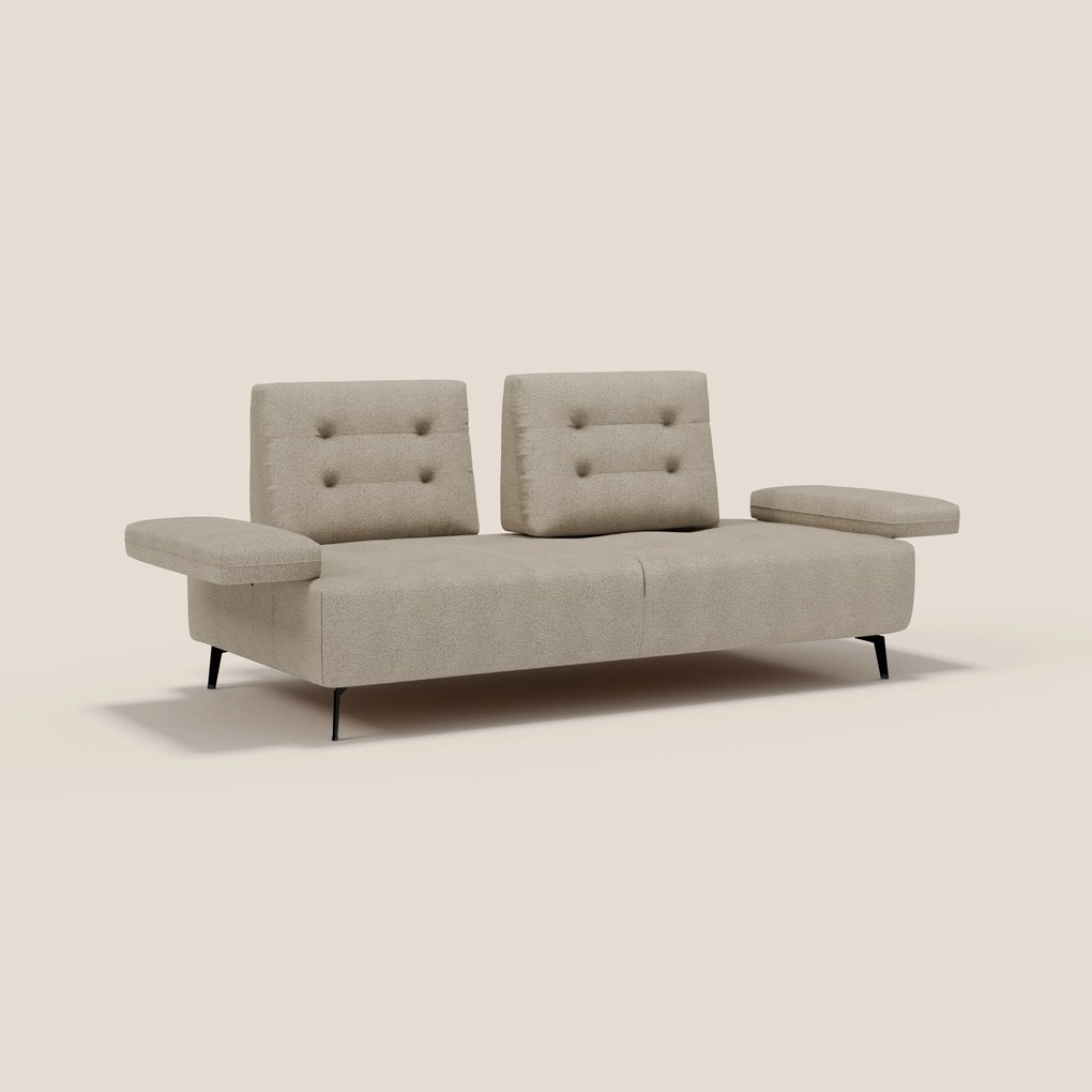 Lugano Divano 3 posti con schienali e braccioli traslanti in morbido bouclé impermeabile T07 beige